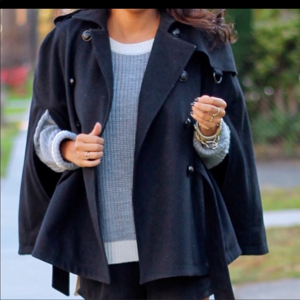 Banana Republic Black Belted Military Cape Shawl Coat